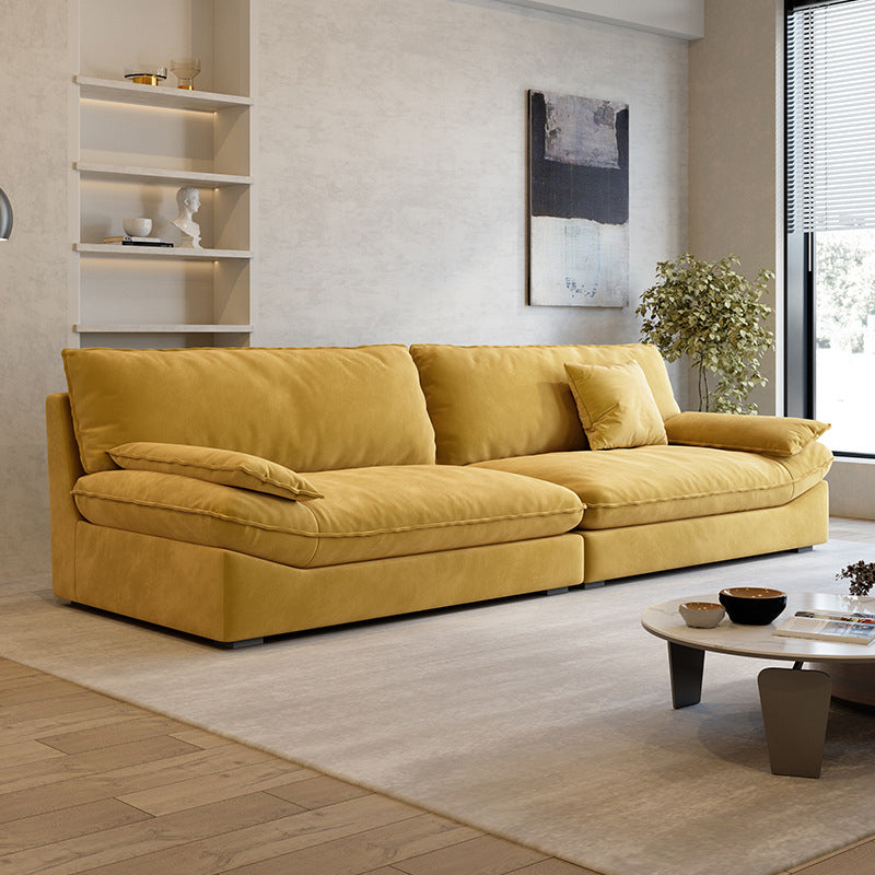 Contemporary Pillow Top Arm Sofa Sewn Pillow Back Sofa in Yellow