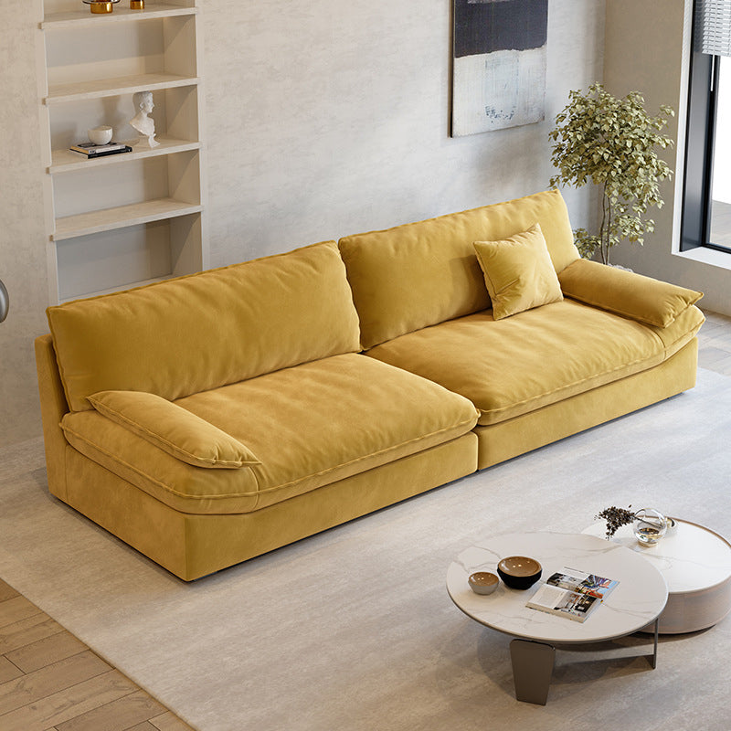 Contemporary Pillow Top Arm Sofa Sewn Pillow Back Sofa in Yellow