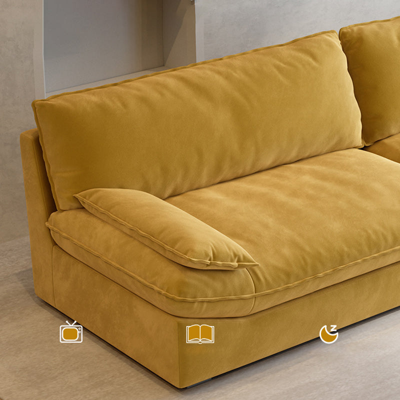 Contemporary Pillow Top Arm Sofa Sewn Pillow Back Sofa in Yellow