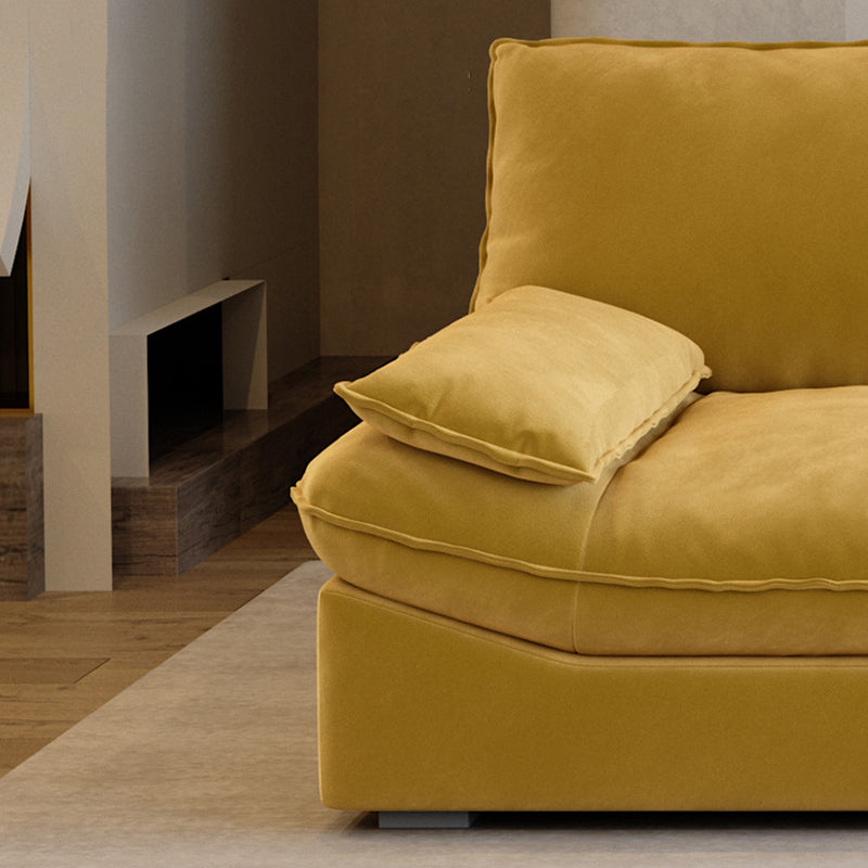 Contemporary Pillow Top Arm Sofa Sewn Pillow Back Sofa in Yellow