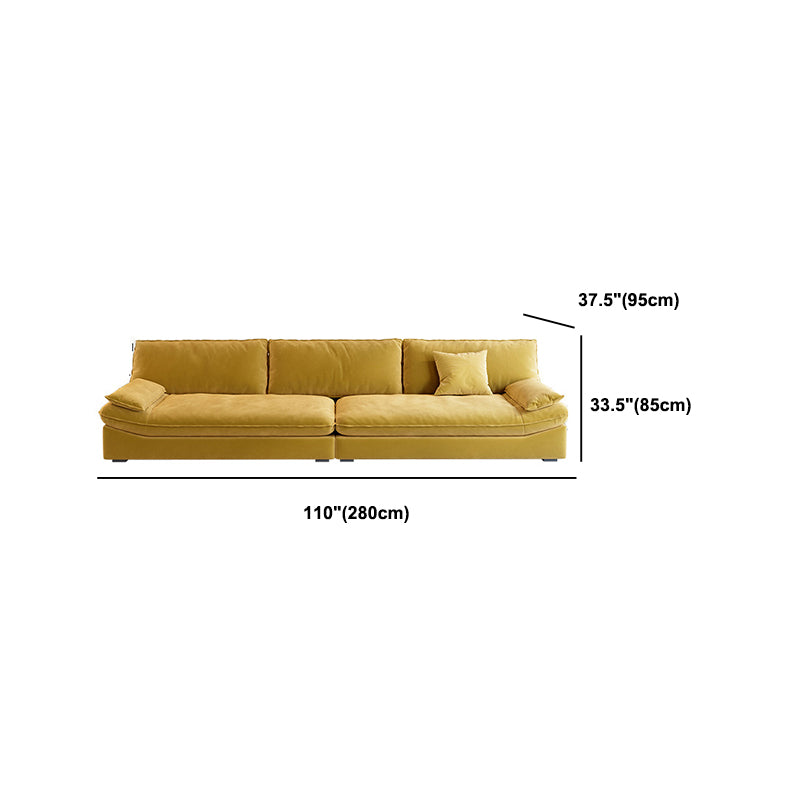 Contemporary Pillow Top Arm Sofa Sewn Pillow Back Sofa in Yellow