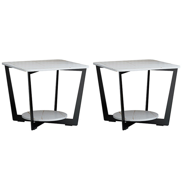 Contemporary Cross Legs End Table Square Slate Top End Table with Shelf