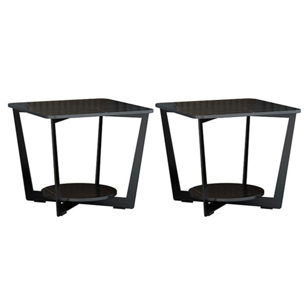Contemporary Cross Legs End Table Square Slate Top End Table with Shelf