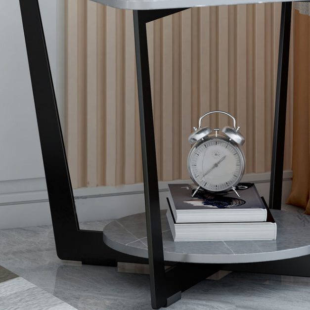 Contemporary Cross Legs End Table Square Slate Top End Table with Shelf