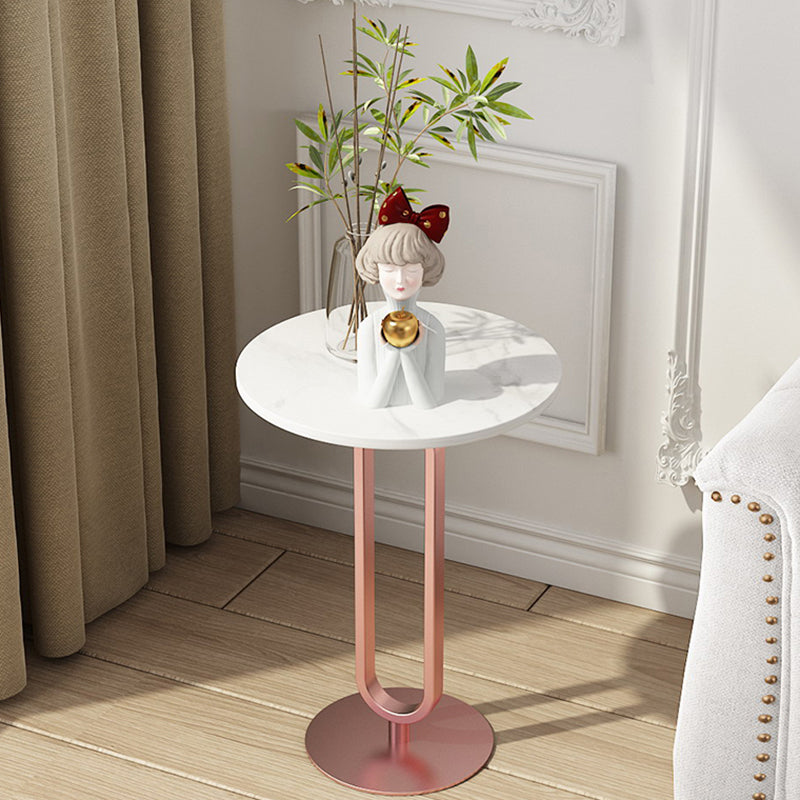 Modernistic Metal Pedestal End Table Slate Top Round Side End Table