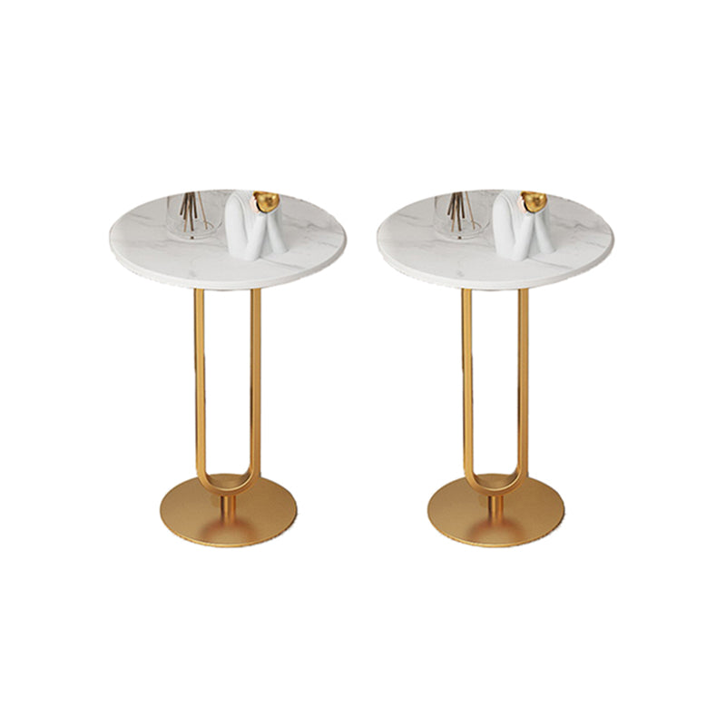 Modernistic Metal Pedestal End Table Slate Top Round Side End Table