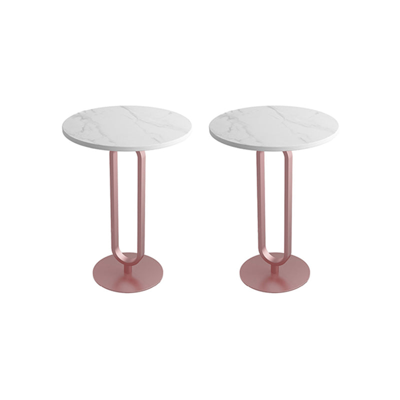 Modernistic Metal Pedestal End Table Slate Top Round Side End Table