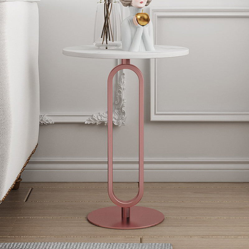 Modernistic Metal Pedestal End Table Slate Top Round Side End Table