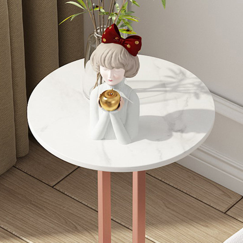 Modernistic Metal Pedestal End Table Slate Top Round Side End Table