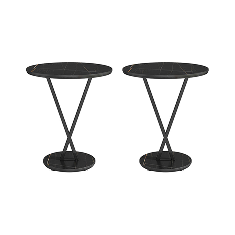 Modernistic Slate Top Round Side End Table Metal X-base End Table
