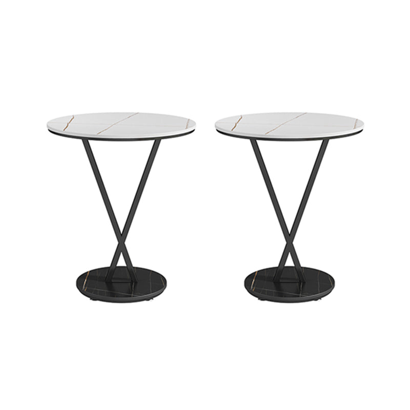 Modernistic Slate Top Round Side End Table Metal X-base End Table