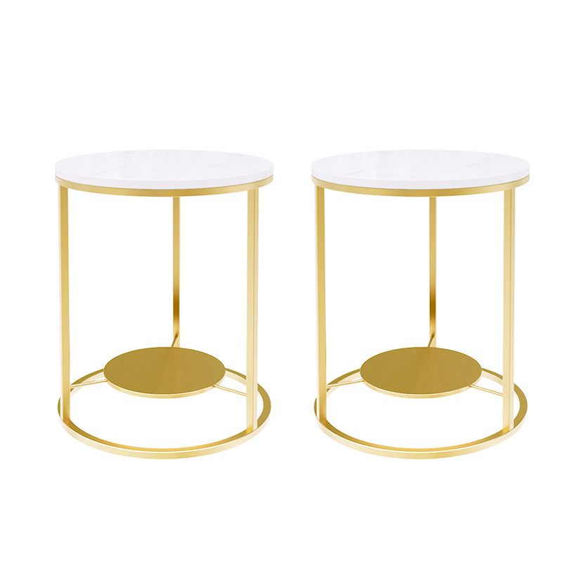 Modernistic Metal Frame Nesting Tables Slate Top Round End Table