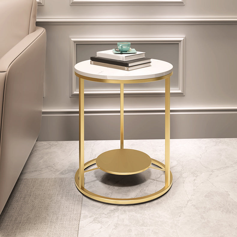 Modernistic Metal Frame Nesting Tables Slate Top Round End Table