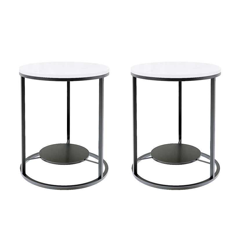 Modernistic Metal Frame Nesting Tables Slate Top Round End Table