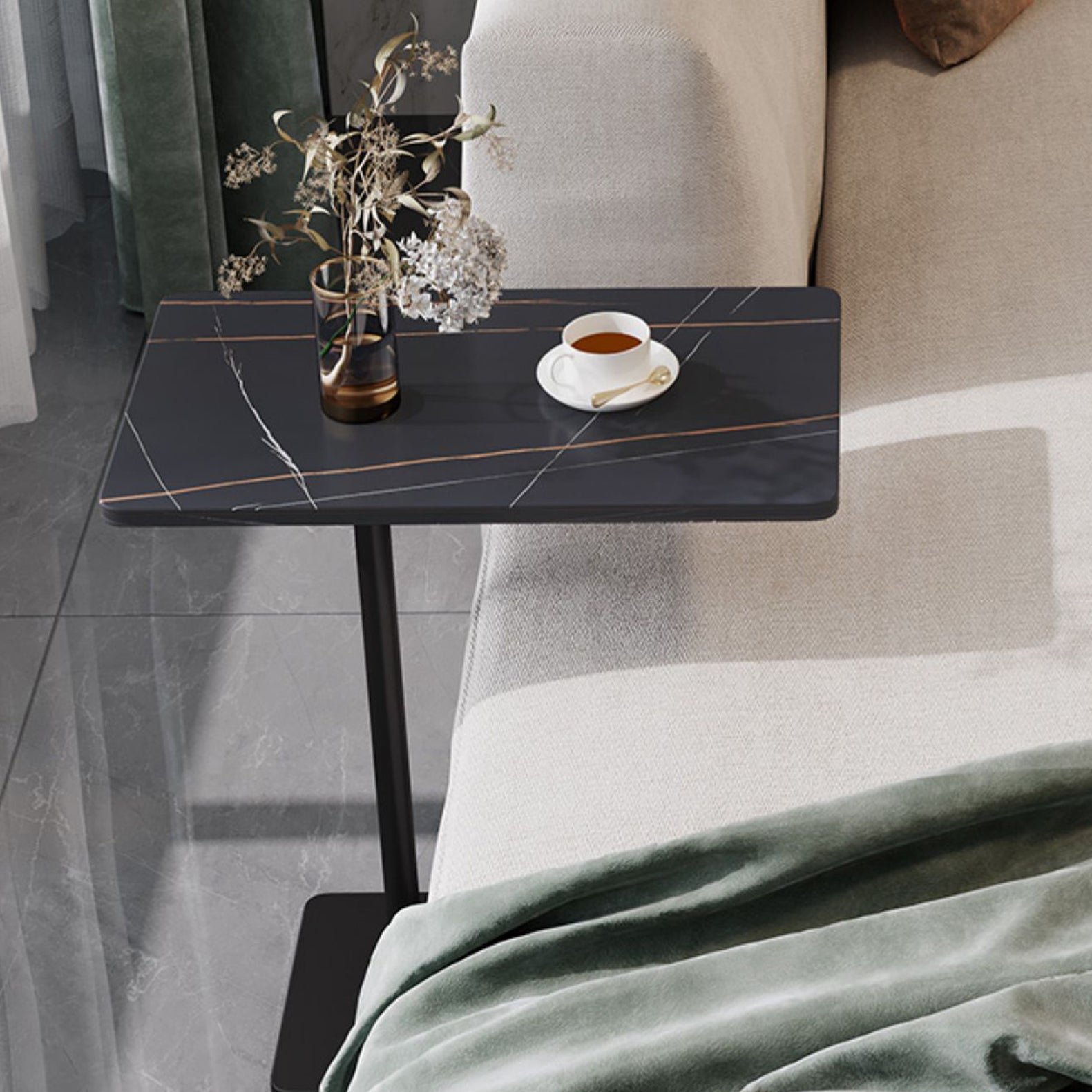 Modernistic Rectangular End Table Metal C Side Table for Bedside