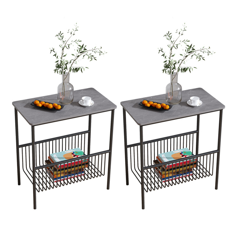 Contemporary Rectangular Side Table Metal 4 Legs End Table with Shelf