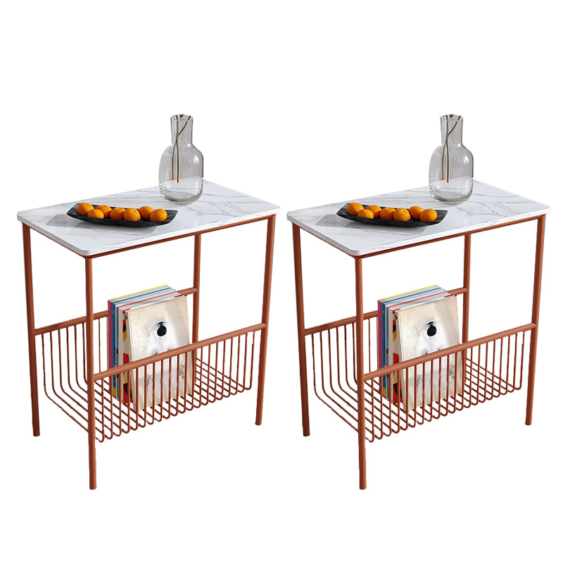 Contemporary Rectangular Side Table Metal 4 Legs End Table with Shelf