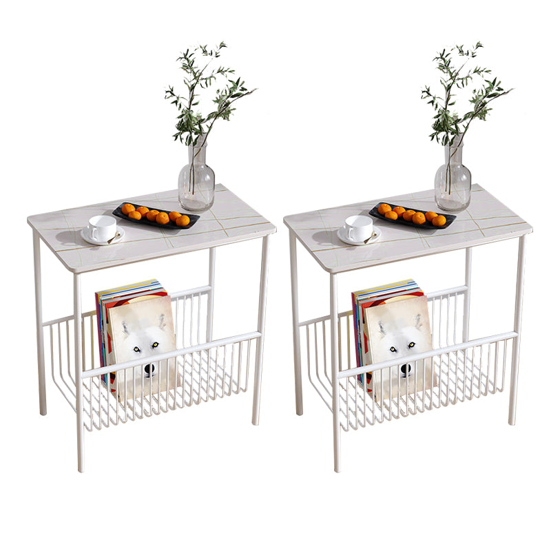 Contemporary Rectangular Side Table Metal 4 Legs End Table with Shelf