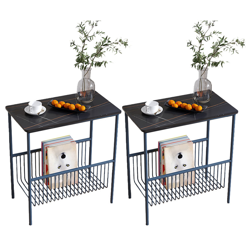 Contemporary Rectangular Side Table Metal 4 Legs End Table with Shelf