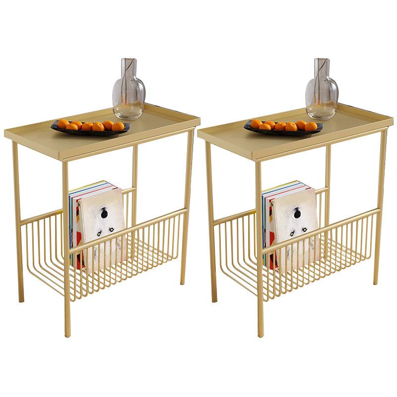 Contemporary Rectangular Side Table Metal 4 Legs End Table with Shelf