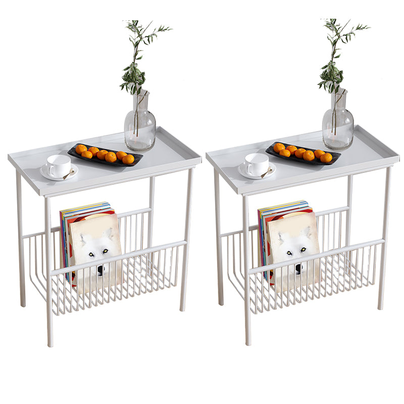 Contemporary Rectangular Side Table Metal 4 Legs End Table with Shelf