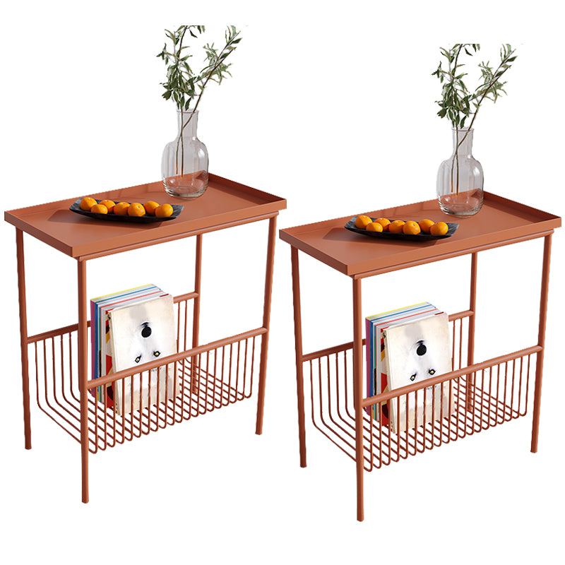 Contemporary Rectangular Side Table Metal 4 Legs End Table with Shelf