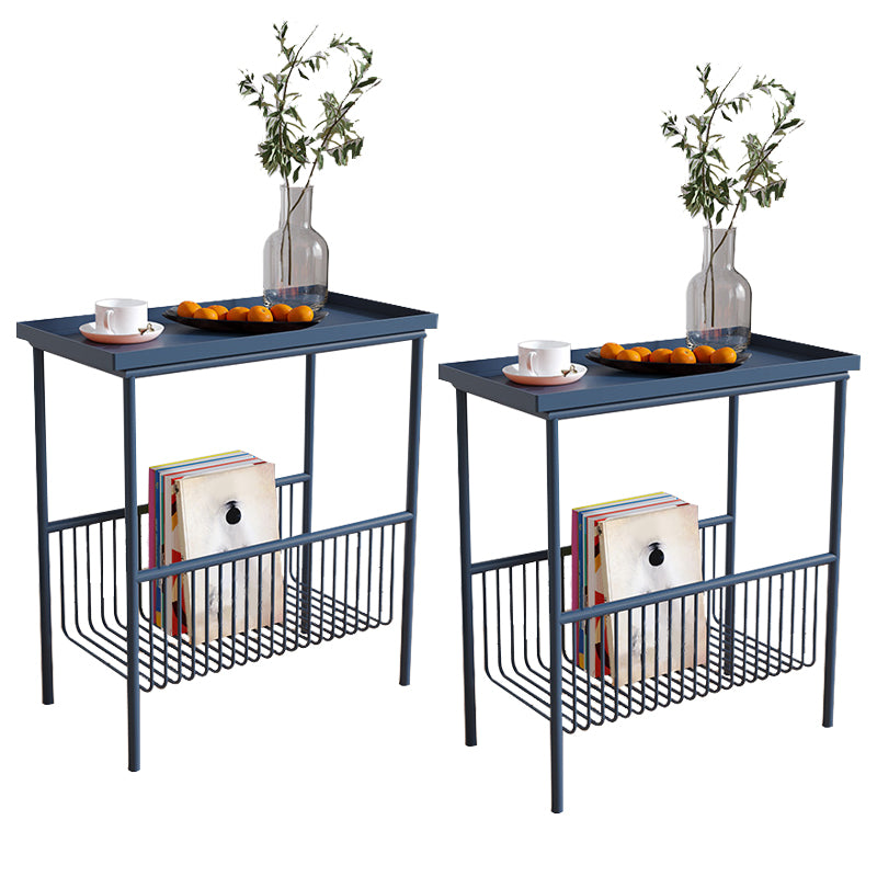 Contemporary Rectangular Side Table Metal 4 Legs End Table with Shelf