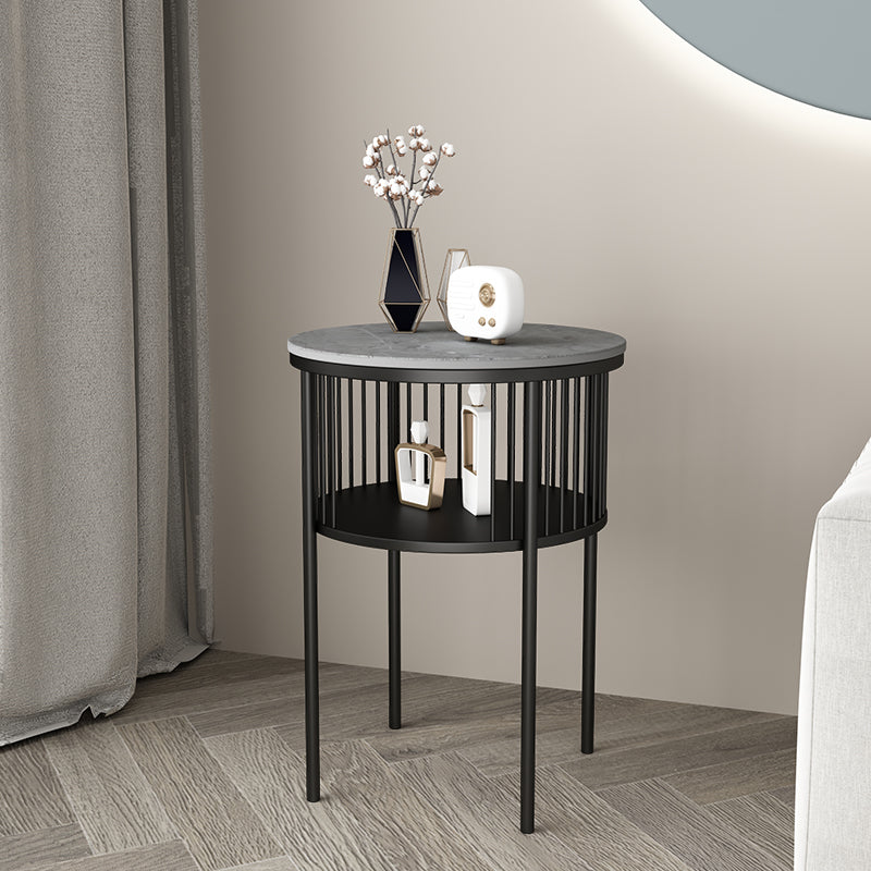Contemporary Metal 4 Legs End Table Round Double Tier End Table