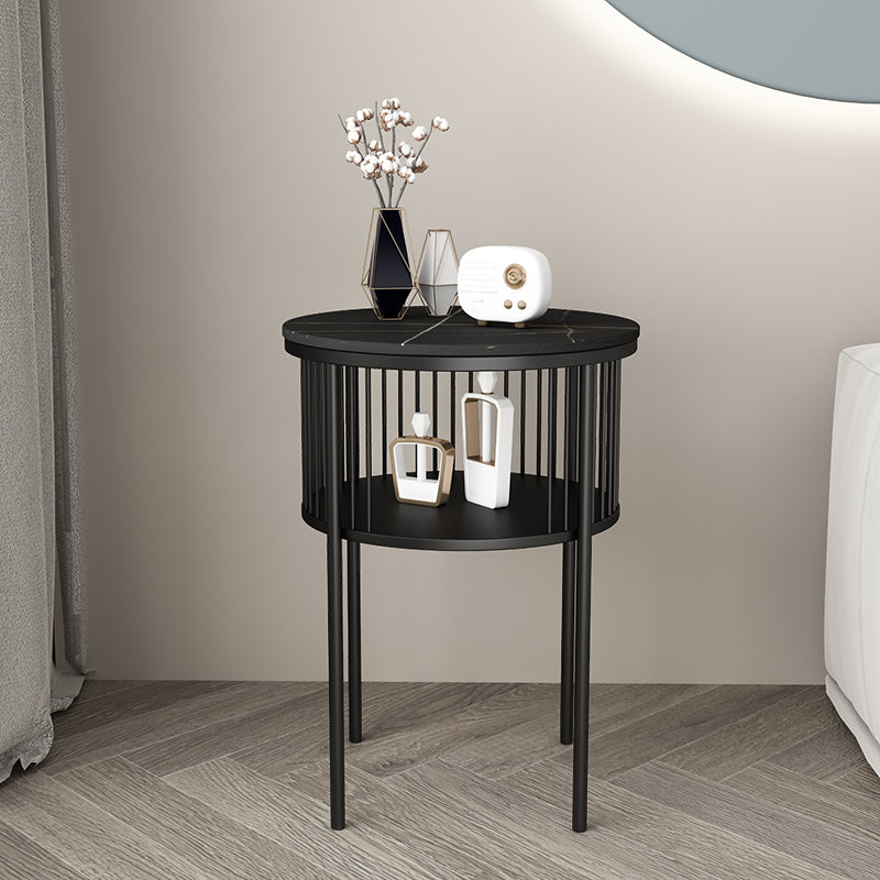 Contemporary Metal 4 Legs End Table Round Double Tier End Table