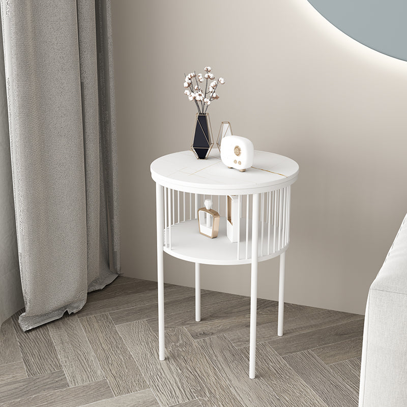 Contemporary Metal 4 Legs End Table Round Double Tier End Table