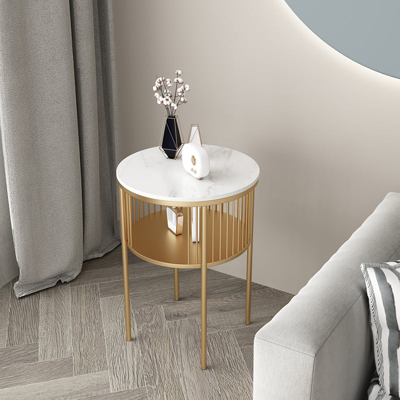 Contemporary Metal 4 Legs End Table Round Double Tier End Table