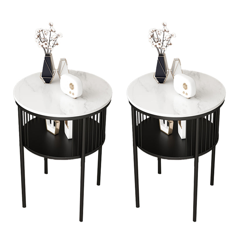 Contemporary Metal 4 Legs End Table Round Double Tier End Table