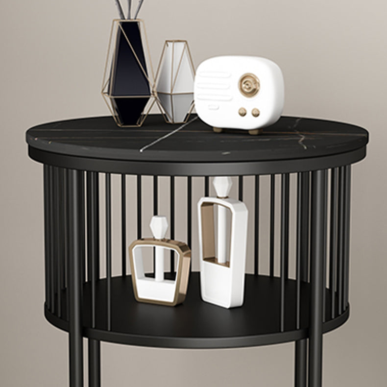 Contemporary Metal 4 Legs End Table Round Double Tier End Table