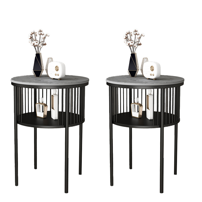 Contemporary Metal 4 Legs End Table Round Double Tier End Table