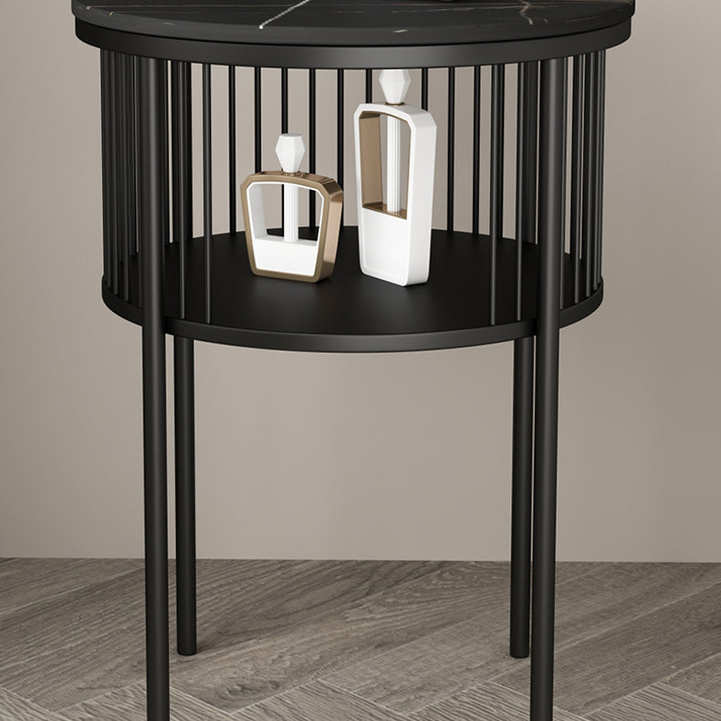 Contemporary Metal 4 Legs End Table Round Double Tier End Table