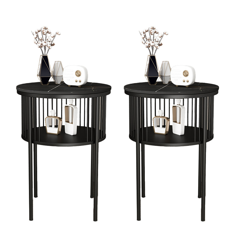 Contemporary Metal 4 Legs End Table Round Double Tier End Table