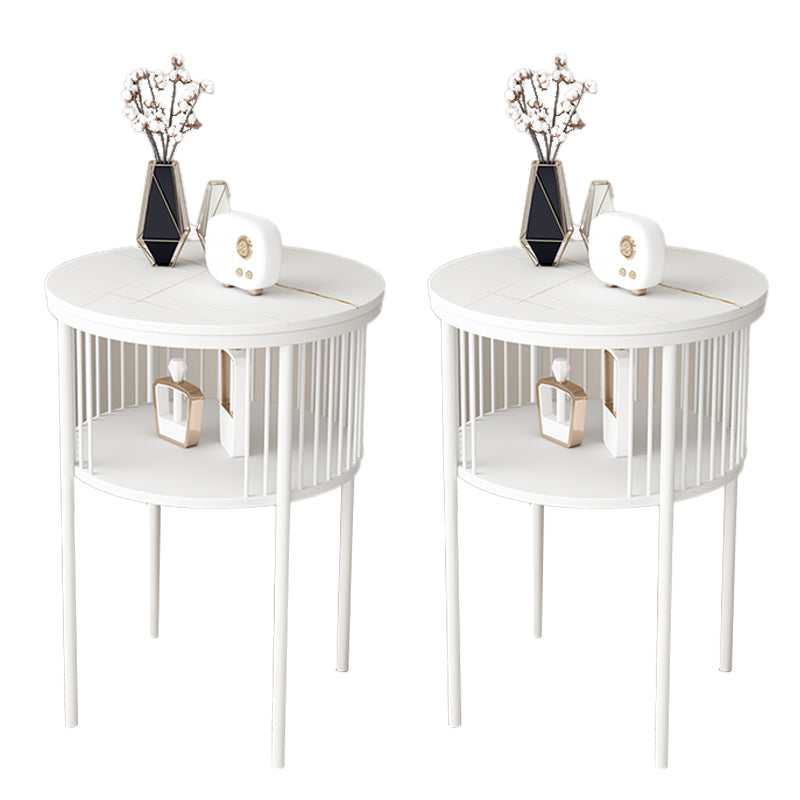 Contemporary Metal 4 Legs End Table Round Double Tier End Table