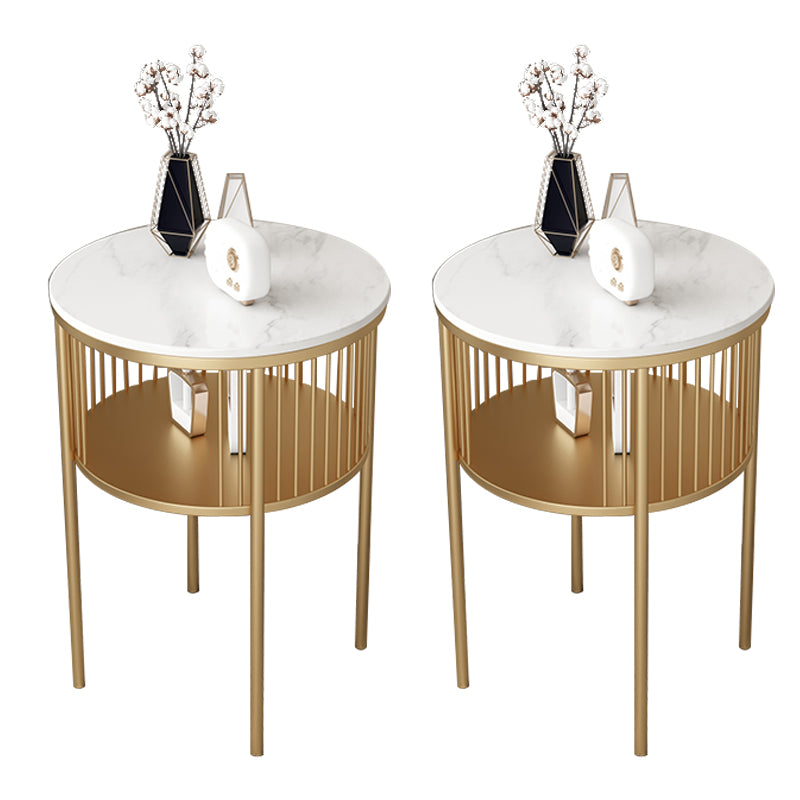 Contemporary Metal 4 Legs End Table Round Double Tier End Table