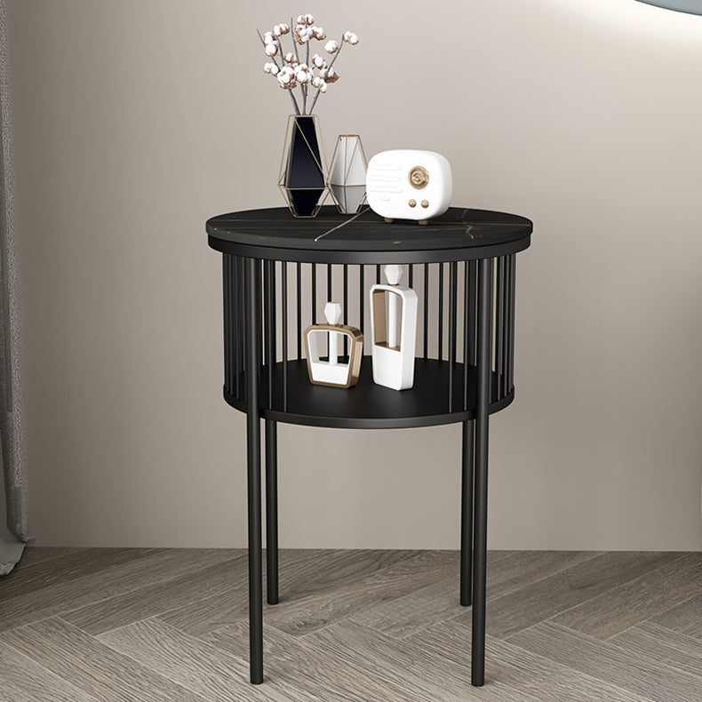 Contemporary Metal 4 Legs End Table Round Double Tier End Table