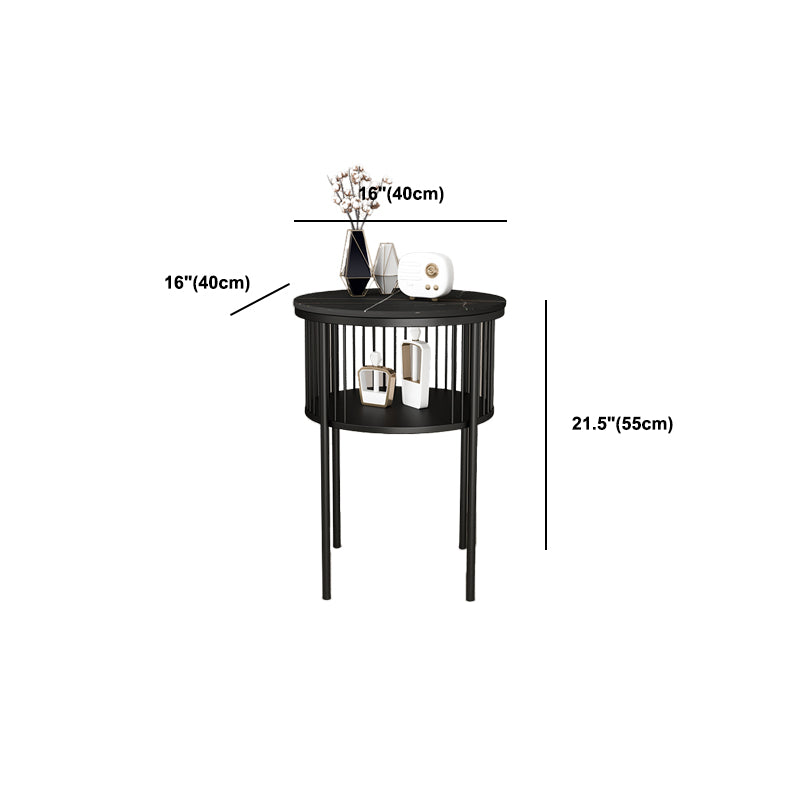 Contemporary Metal 4 Legs End Table Round Double Tier End Table