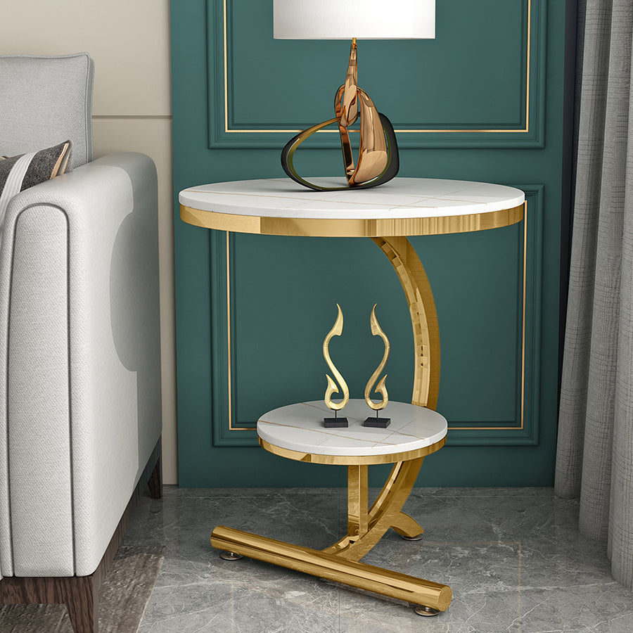 Contemporary Metal C Side Table Slate Top Round Side End Table