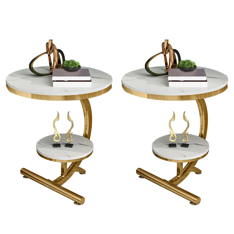Contemporary Metal C Side Table Slate Top Round Side End Table