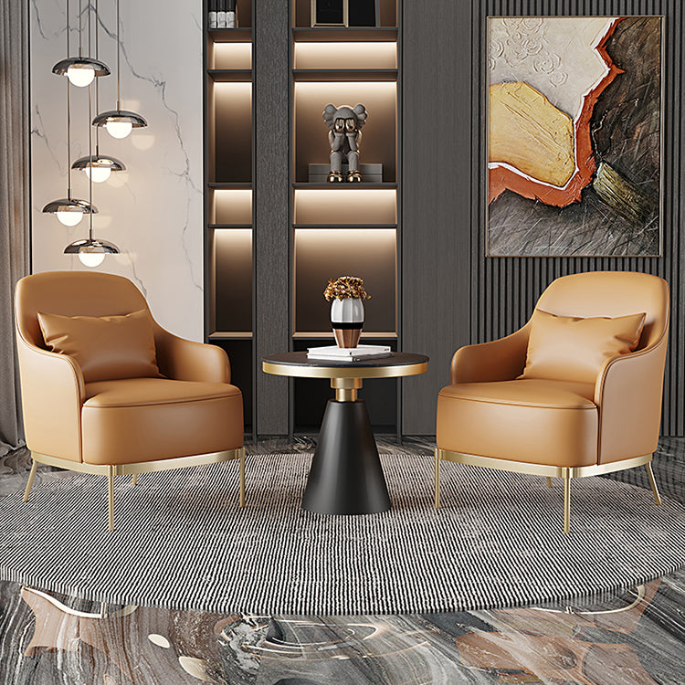 32.67" High Faux Leather Arm Chair Recessed Arms Accent Chair with Basic Four Leg