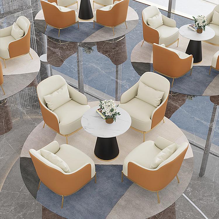 32.67" High Faux Leather Arm Chair Recessed Arms Accent Chair with Basic Four Leg