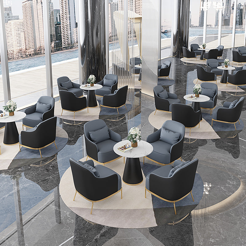 32.67" High Faux Leather Arm Chair Recessed Arms Accent Chair with Basic Four Leg