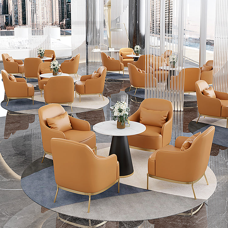 32.67" High Faux Leather Arm Chair Recessed Arms Accent Chair with Basic Four Leg