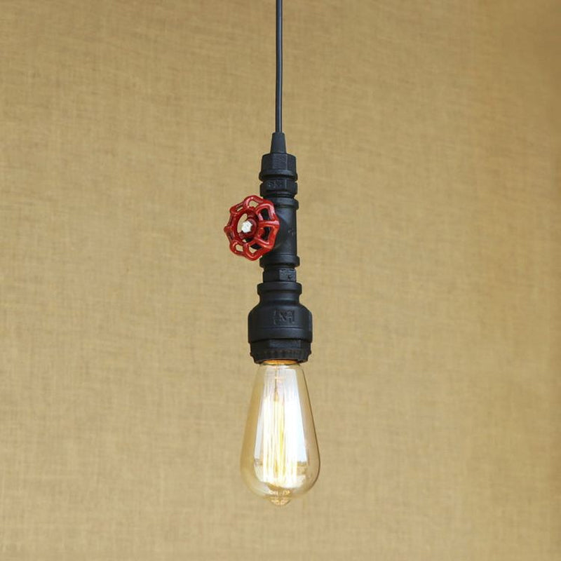 Farmhouse -Style -Rohrhänge -Lampe 1 Glühbirne Schmiedeeisen -Hangleuchte mit rotem Ventil in Schwarz/Silber/Messing