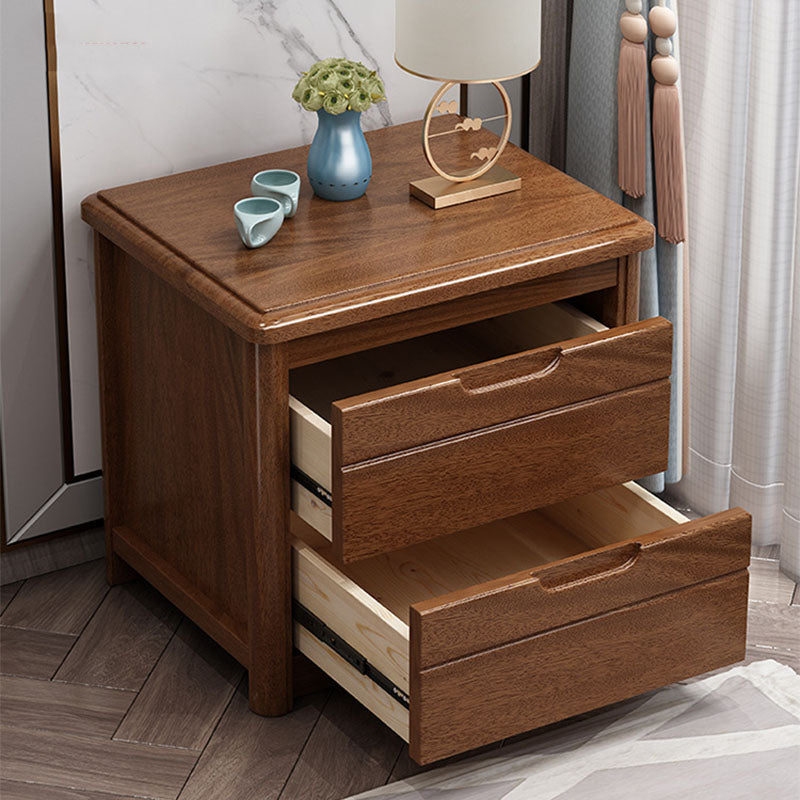 Solid Wood Bed Nightstand Traditional Night Table with 2 Drawers