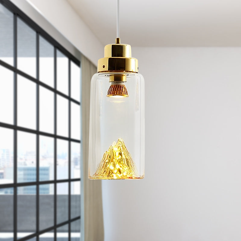 Cylinder/Semicircle Pendant Light Post Modernist Clear Glass Led Gold/Silver Hanging Lamp Fixture for Dining Room