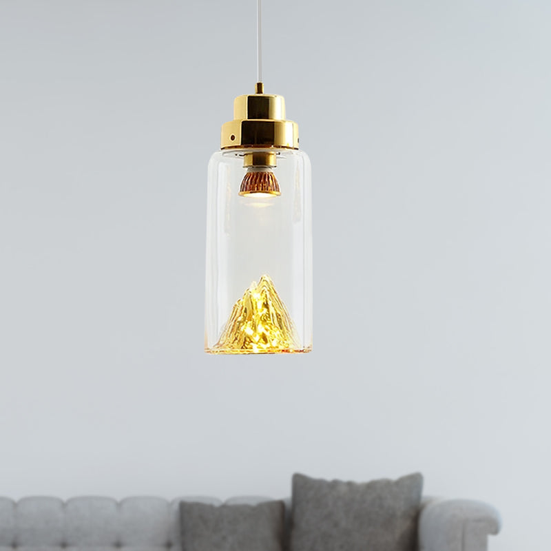 Cylinder/Semicircle Pendant Light Post Modernist Clear Glass Led Gold/Silver Hanging Lamp Fixture for Dining Room
